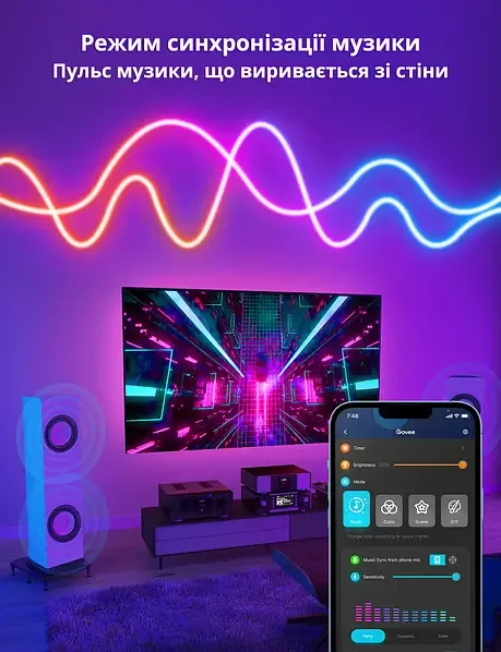 Неонова LED стрічка RGB Smart 10 м, Bluetooth, USB, керування зі смартфона та пультом