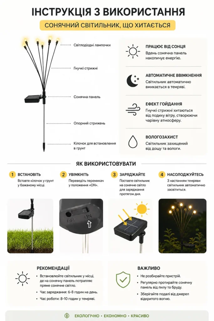 Інструкція з встановлення та використання сонячного світильника