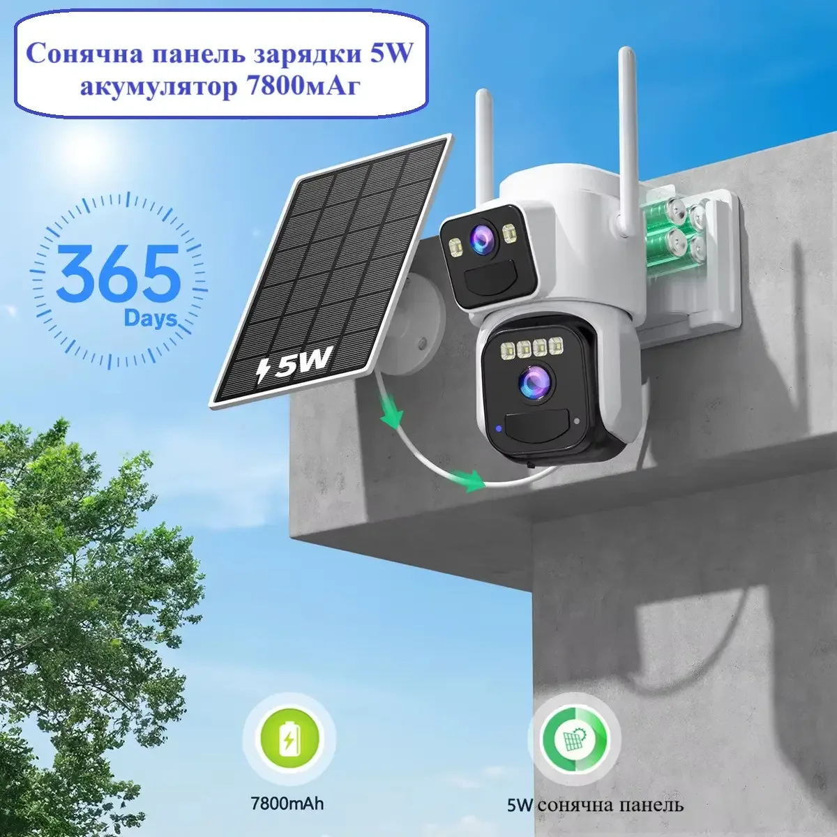 Вулична Wi-Fi камера із сонячною панеллю та акумулятором для автономної роботи