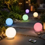 Садовий LED-світильник Куля, 15 см, різнокольорове світло, з пультом, живлення від розетки, IP44