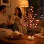 Настільний світильник дерево Сакура, 45 см з рожевим LED-підсвічуванням, живлення USB або батарейки